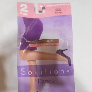 2 pair Solutions by Hanes essentials Panty Hose Medium Control Top Buff Beige 2X